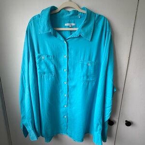 Foxcroft Turquoise Button Front Shirt 24W | PNW Coastal Classic